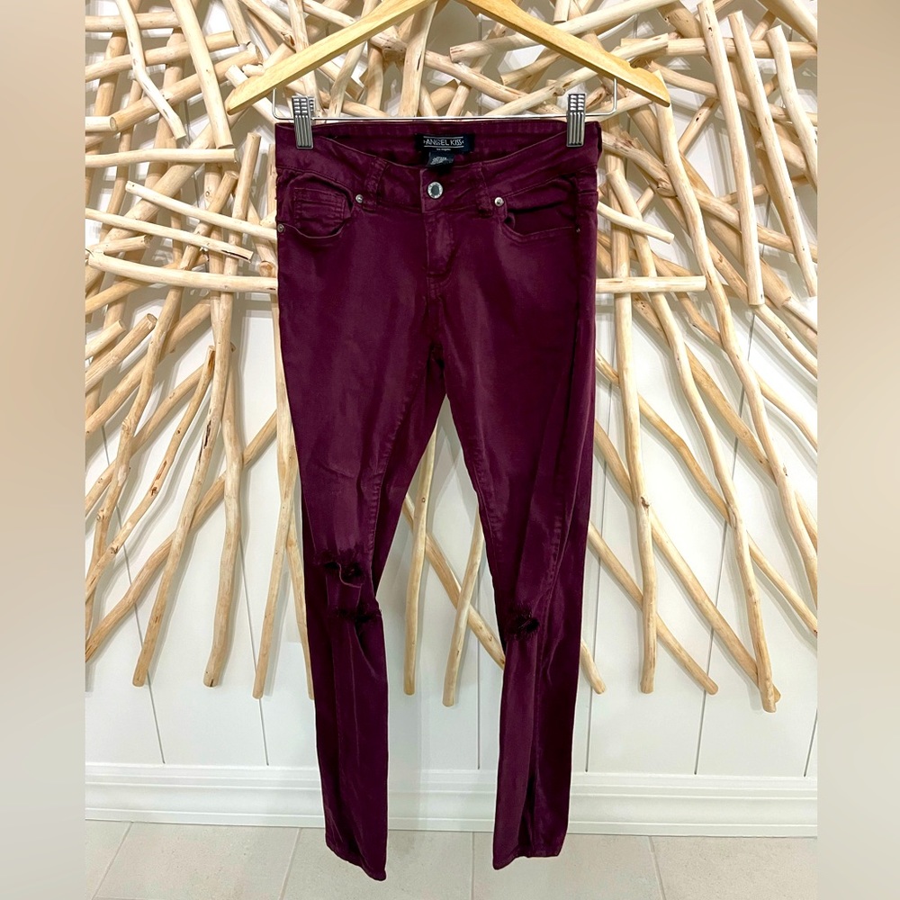🚨FINAL SALE🚨 ANGEL KISS GC Burgundy Distressed Skinny Leg Jeans